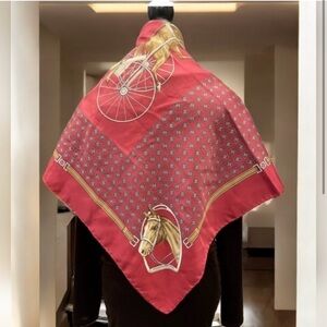 Celine Red And GOLD Equestrian Silk Scarf IN GREAT CONDITION 100% silk- rare
